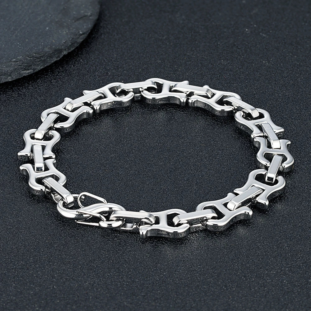 MKENDN Chunky Retro Violin Link Chain Bracelets for Men Vintage Antique Stainless Steel Horseshoe Link Wristband Cool Jewelry