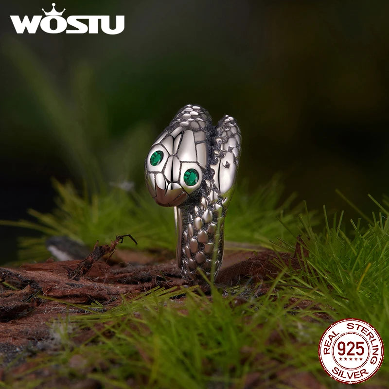 WOSTU 925 Sterling Silver Medusa Head Charm Snake Beads Rainbow Crystal Pendant  for Bracelet Making Unique DIY Gift