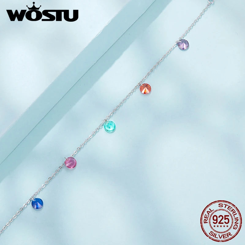 Bracelet WOSTU en argent sterling 925 véritable avec pampilles en cristal coloré et chaîne ajustable. Bijou idéal pour les fêtes, à offrir aux filles et à toute la famille.
