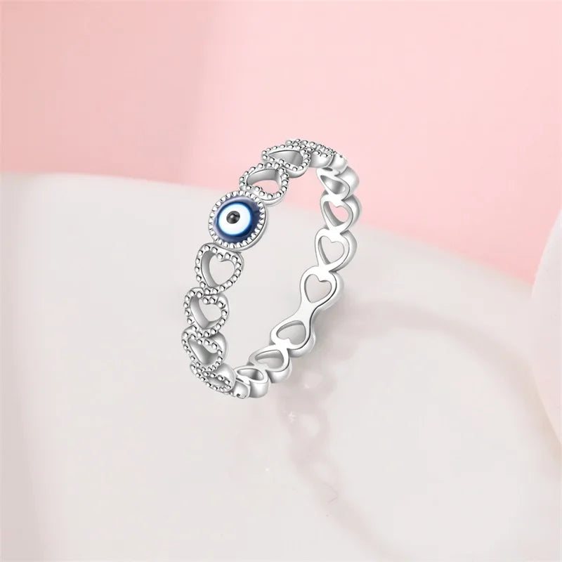 New Rings 925 Silver Plated Vintage Auspicious Cloud Evil Eye Heart Shaped Cutout Rings For Couple Fine Jewelry Anniversary Gift