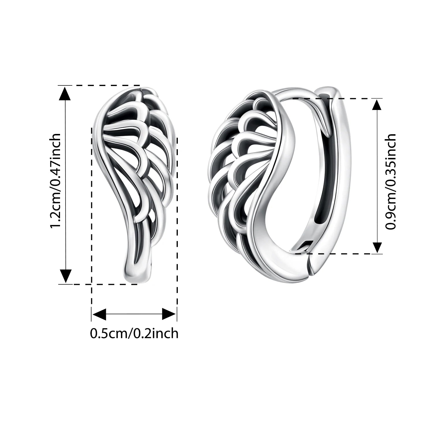 BISAER Solid 925 Sterling Silver Vintage Hollow Wing Hoop Earrings Hip Hop Punk Style For Women Party Original Fine Jewelry