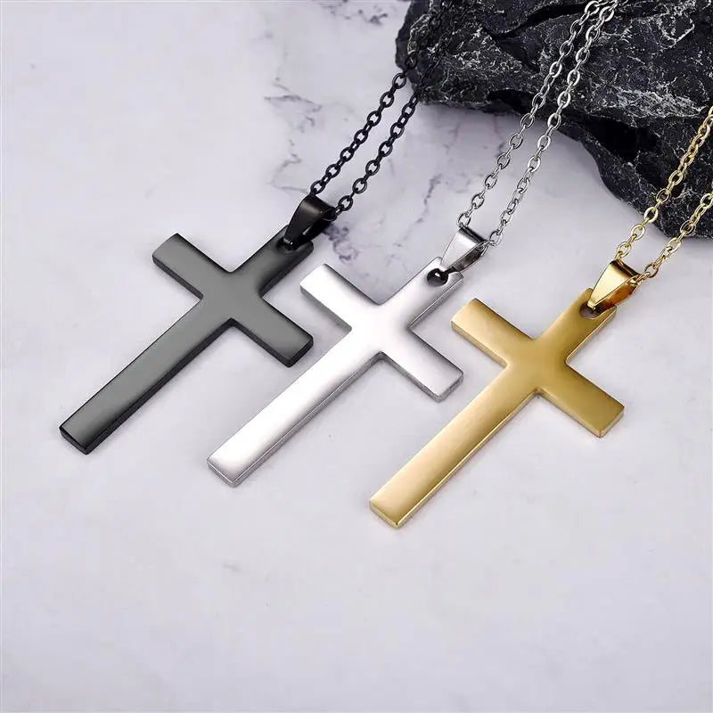 2022 Fashion Stainless Steel Necklace For Men Women Black Gold Color Silver Color Cross Pendant Chain Necklace Jewelry Gift