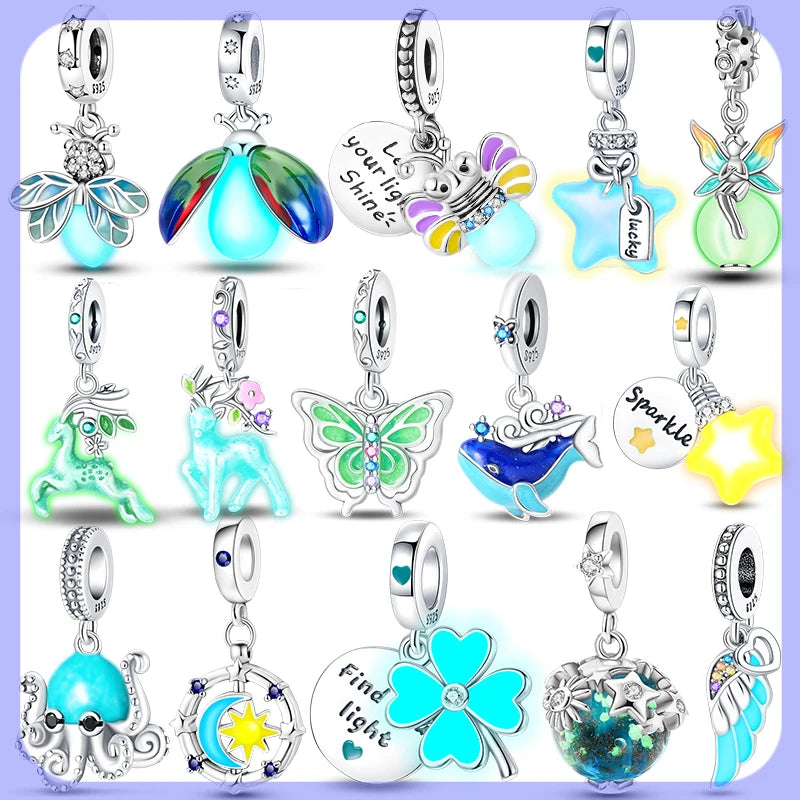 2024 neue 925 Sterling Silber Charms Glühwürmchen Sterne Glühende Leuchtende Charme Perlen für Original Anhänger Armbänder DIY Schmuck Geschenk