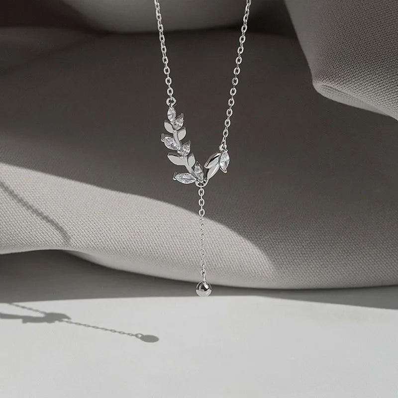 925 Sterling Silver Tree Branch Necklace Simple Charm Zirconia Botanical Pendant Choker Birthday Party Gift Ladies Fine Jewelry