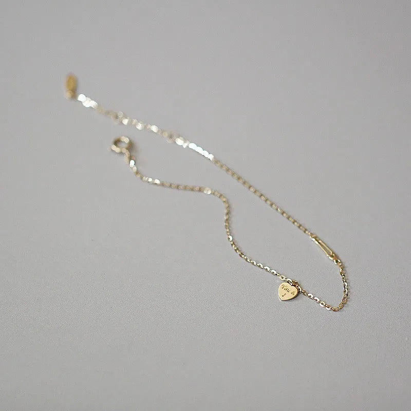 925 Sterling Silber plattiert 14K Gold Temperament Einfaches Herzarmband für Frauen Freundin Valentinstag Geschenk Schmuck