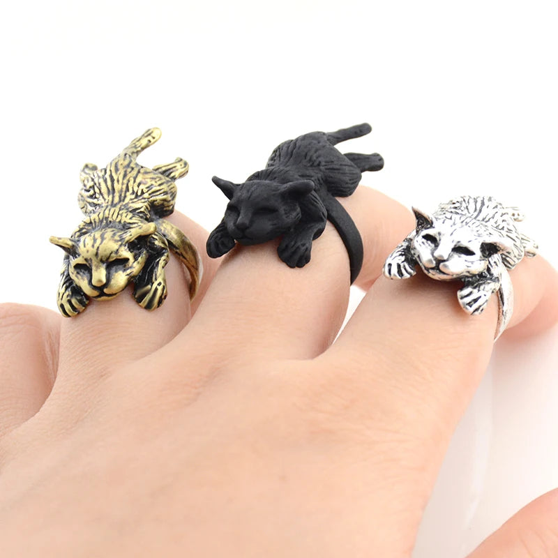 Retro Boho Animal Anel Cat Ring Men Punk Brass Knuckle Anillos Couple Rings For Women Girls Jewelry Pet Lover Gift Bijoux Femme