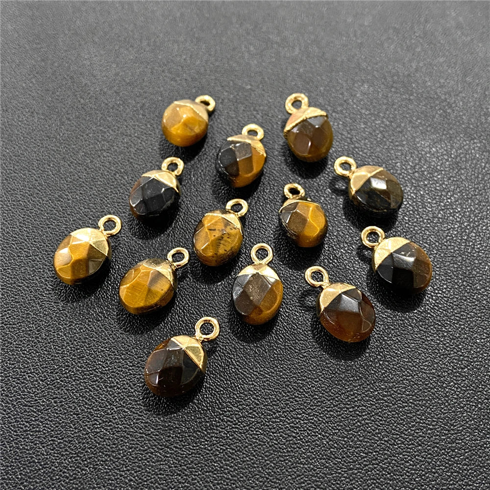 6x10mm Natural Faceted Oval Shape Stone Pendant Chalcedony Quartz Howlite Charms For Jewelry Making DIY Earring Accessories 5Pcs