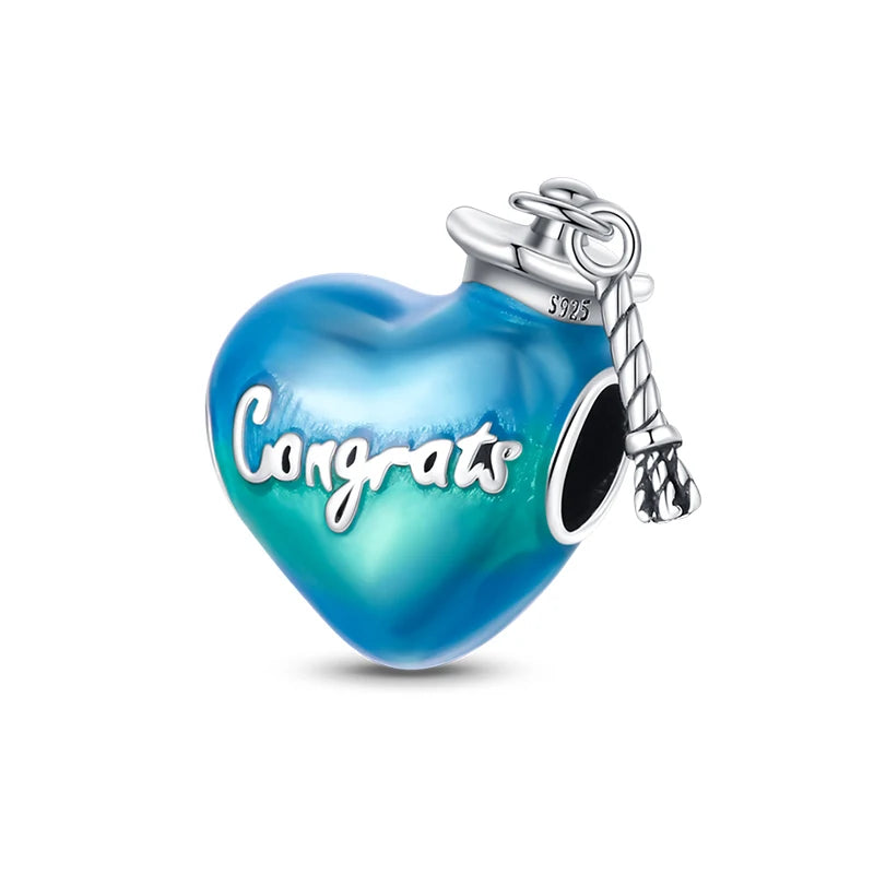 New 925 Silver Trencher Cap Graduation Season Charms Beads Fit 3mm 925 Original Bracelets DIY Unique Jewelry Graduation Gift