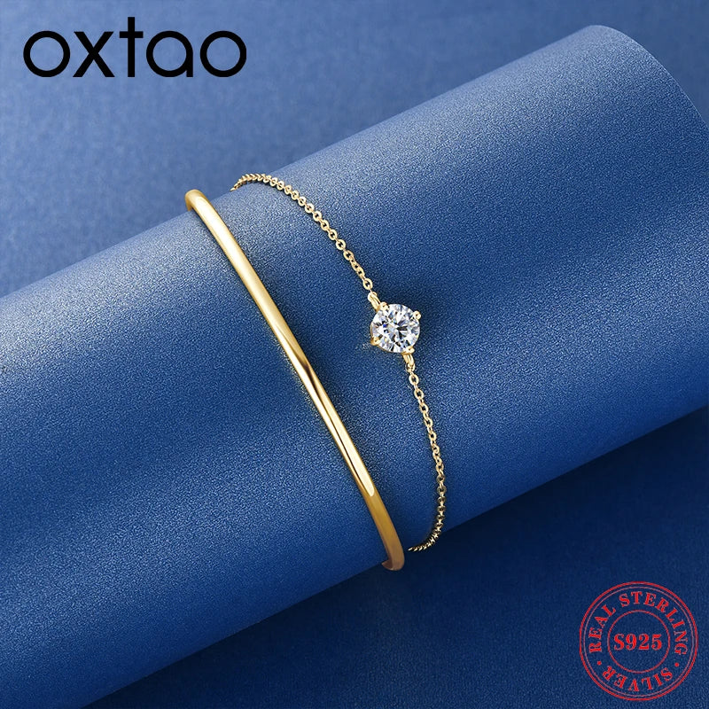 6.5mm 1.0CT Moissanite Four Claw Single Stone Bracelet for Women 925 Sterling Silver Round Cut Wedding Party Fashion Jewelry Gif