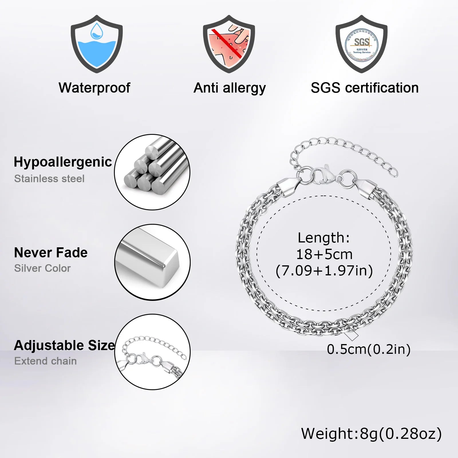 Vnox Never Fade 2025 New Handmade Link Chain Bracelets, Simple Fashion Unisex Chain Wristband, Adjustabel Men Women Jewelry