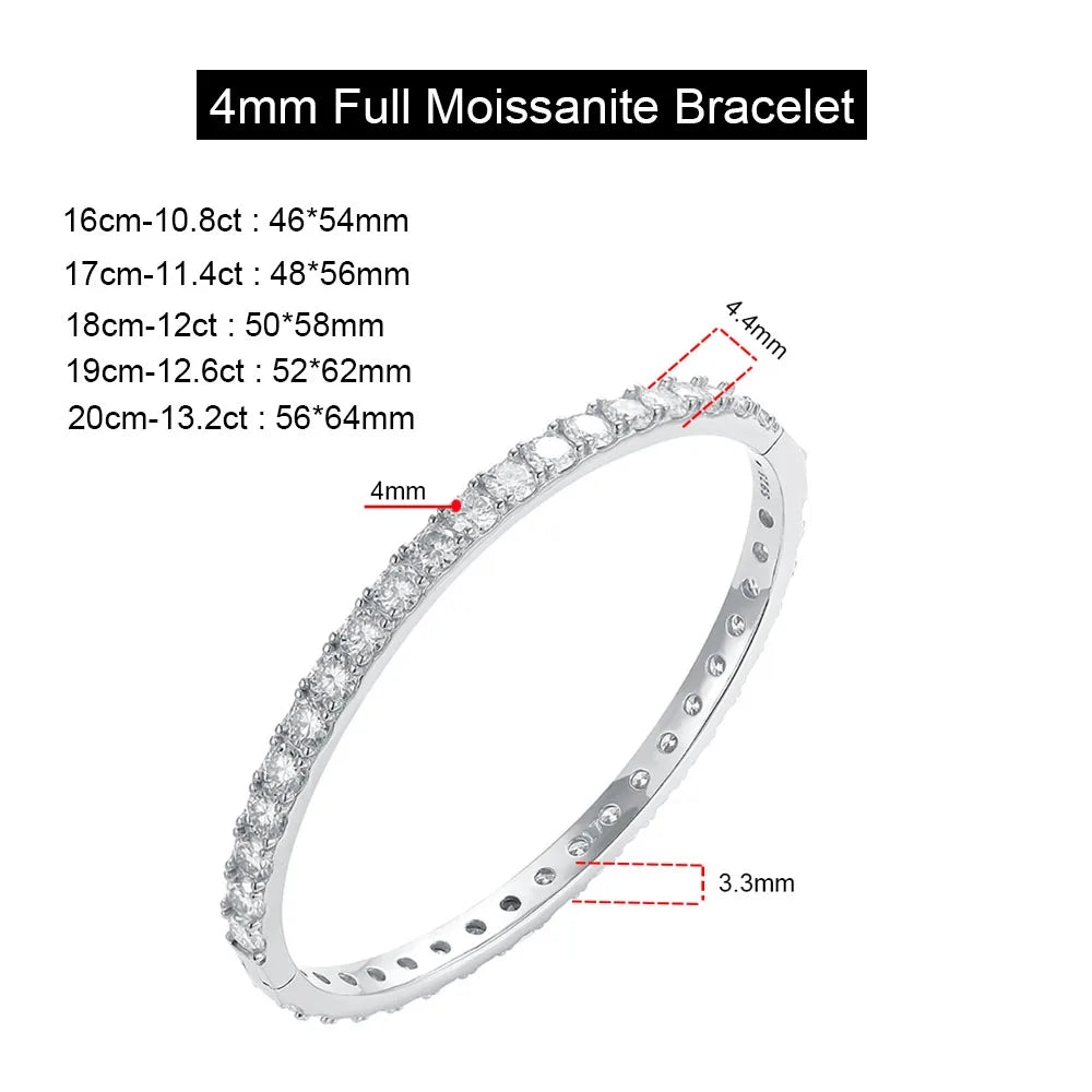 Serenity 4mm D Color Moissanite Bangle For Women S925 Sterling Silver Sparkling Hand Bracelet Plated 18K White Gold Fine Jewelry