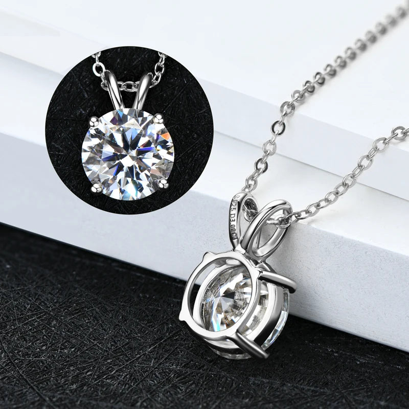 OXTAO Simple Four-Claw Pendant Necklace For Women Real 925 Silver 6.5mm D VVS1 Moissanite Clavicle Chain Necklace Jewelry Gift