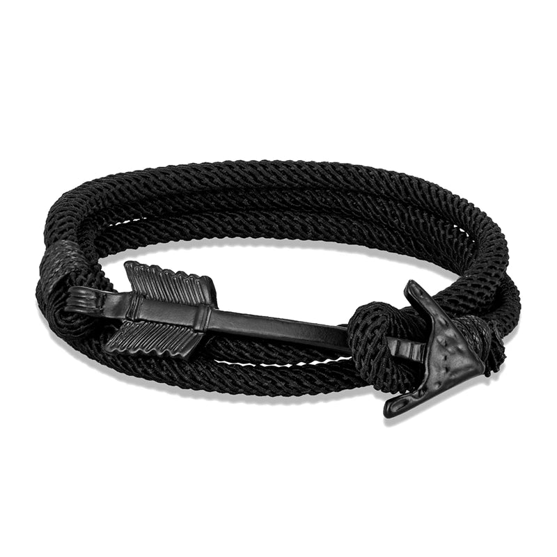 MKENDN Minimalist Multilayer Nautical Rope Bracelet Black Arrow Anchor Bracelets For Men Women lovers' Jewelry Wrap Metal Hooks