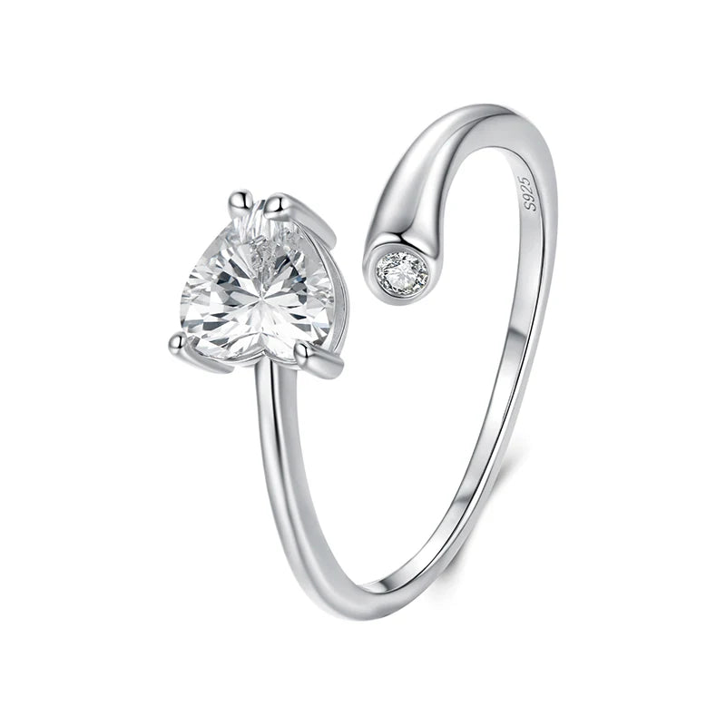 WOSTU Elegant Dainty S925 Sterling Silver Heart Ring For Women, Minimalist Jewelry Heart Zircon Open Rings Perfect Gift for Her