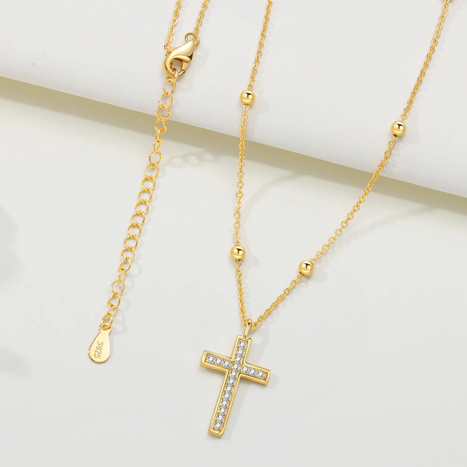 PANPOKI 925 Sterling Silver Gold Inlaid Stone Cross Necklace Pendant Necklace for Women Birthday Gifts Fashion Fine Jewelry