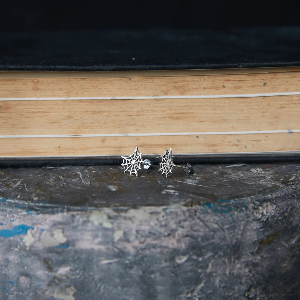 MKENDN Neo-Gothic Style 100% 925 Sterling Silver Creative Retro Spider Web Stud Earrings Personality Minimalist Ear Jewelry