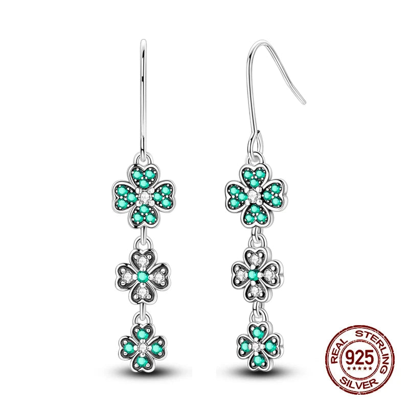 New Style 925 Sterling Silver Gemstone Lucky Four Leaf Clover Earrings Eardrop Simple Fine Jewelry Women Fashion Party Gift