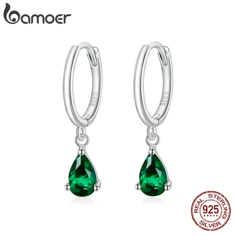 BAMOER Silber ISHWAR Wassertropfen-Ohrringe 925 Sterling Silber 4 Farben Tropfenform Ohrring für Frauen Statement-Schmuck SCE1018