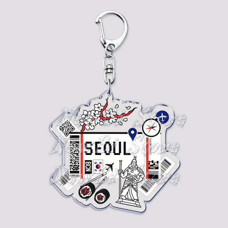 Hot Boarding Pass Keychains for Accessories Bag  NEW YORK TOKYO SEOUL PARIS LONDON Travel Souvenir Tickets Keyring Friends Gifts