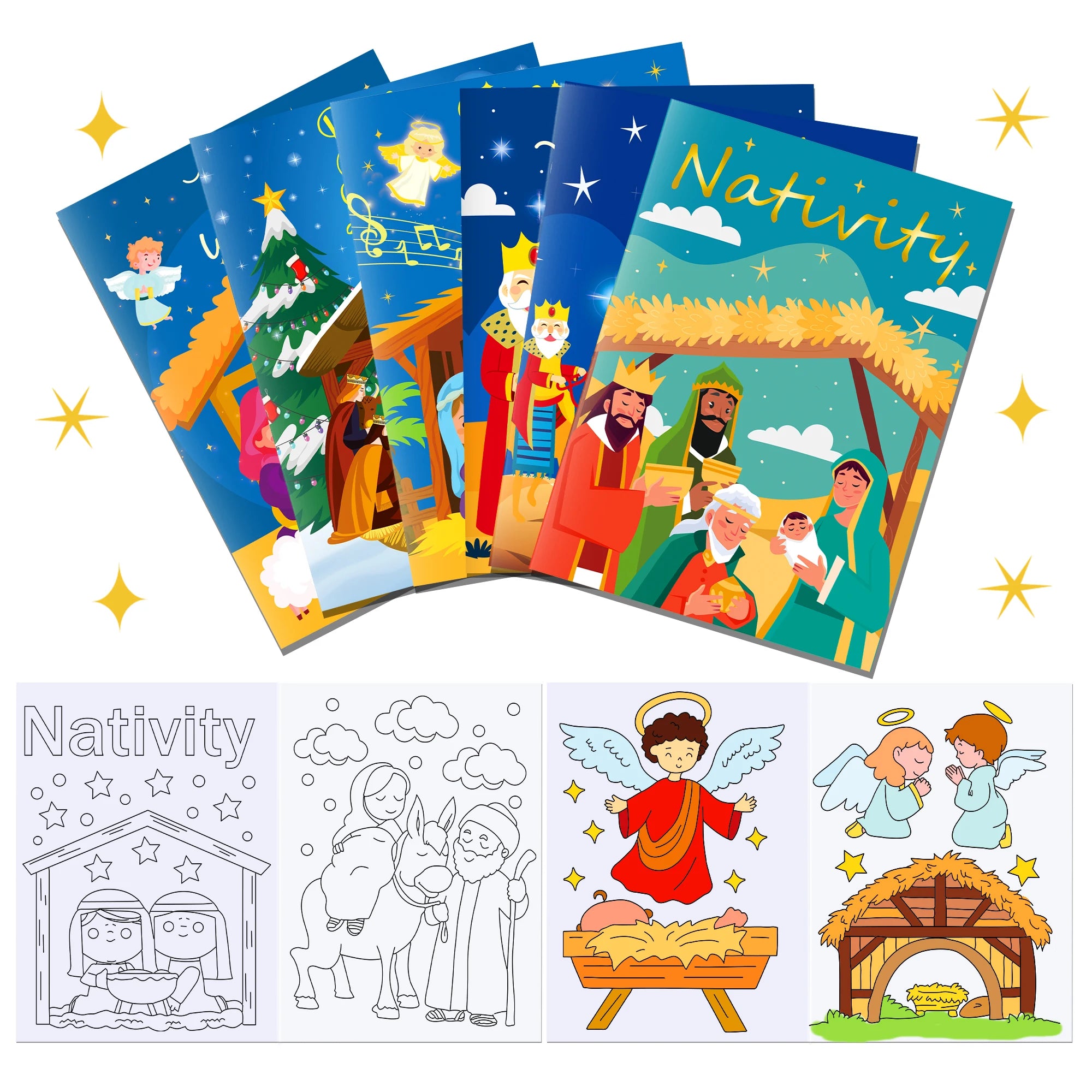 12pcs Nativity Christmas Graffiti Painting Book DIY Coloring Picture Book Baby Shower Birthday Party Decor Drawing Notebook