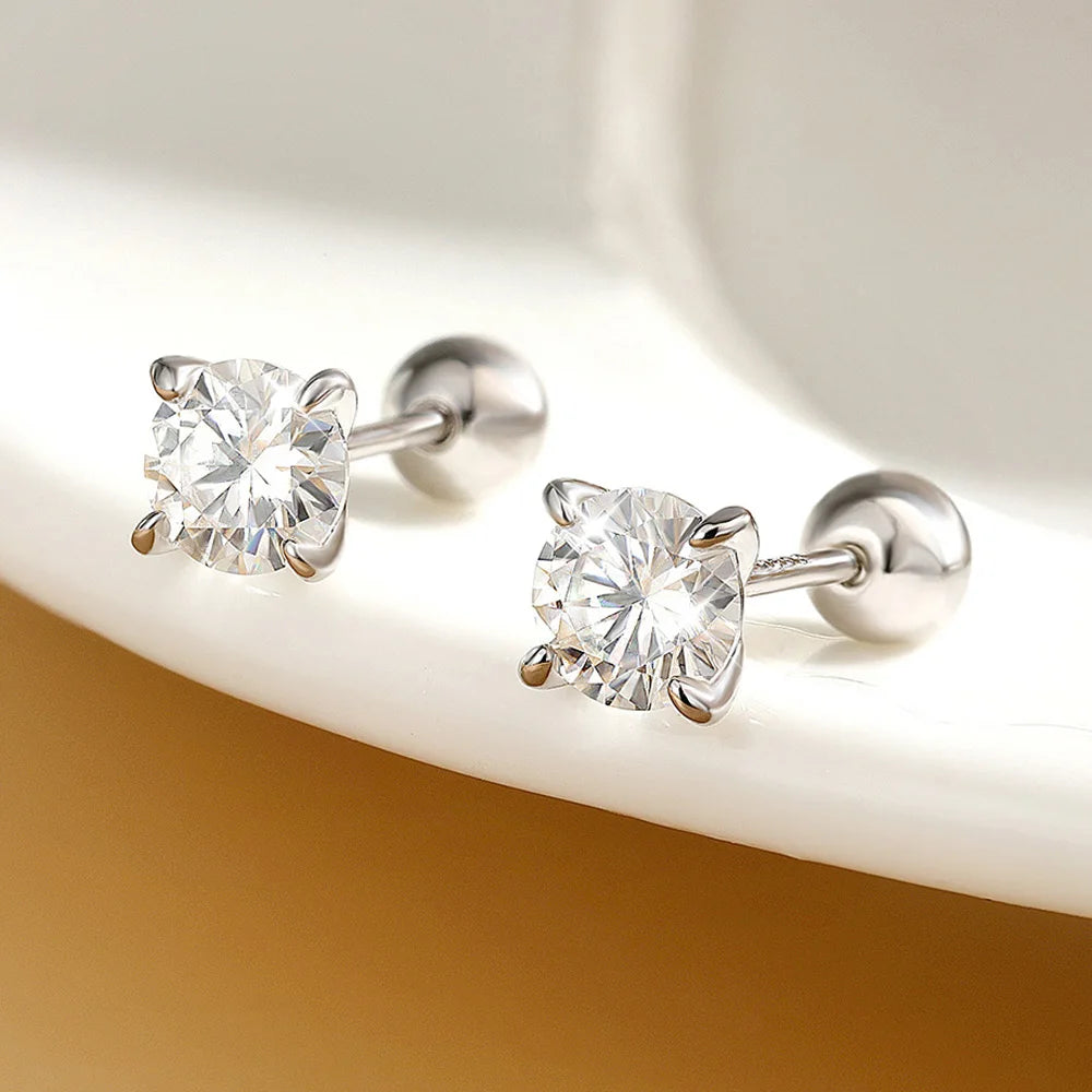 Serenity 0.3ct-2ct D VVS1 Moissanite Screw Earrings Women Man S925 Sterling Silver Earrings Plated 18K Couples Anniversary Gift - Madeinsea©