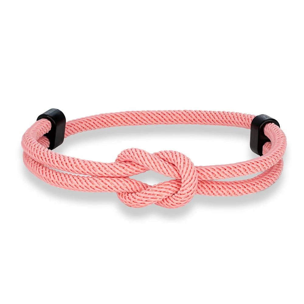 MKENDN Schwarzes Metallarmband mit quadratischem Knoten, handgefertigt, verstellbar, für Damen und Herren, Schmuckgeschenk für Paare