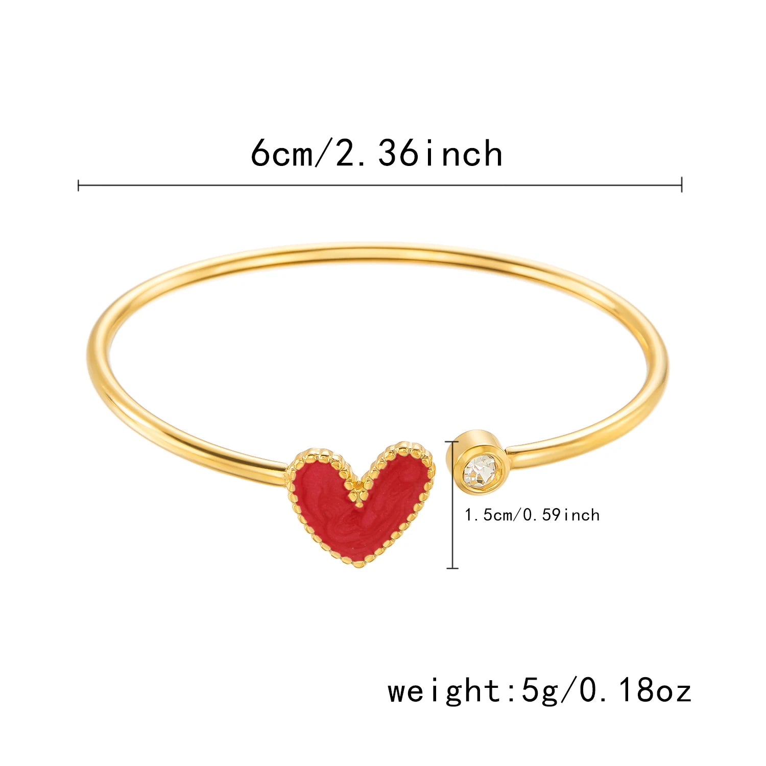 Stainless Steel Love Heart Shape Open Bracelet For Women Gold Plated Crystal Zircon Exquisite Open Bangle Waterproof Jewelry