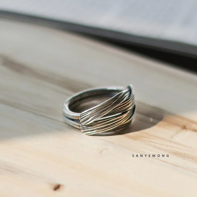Retro Overlapping Ring For Men Silver Color Punk Gothic Adjustable Open Ring Handmade Rock Unisex Jewelry Accessories Man Gift