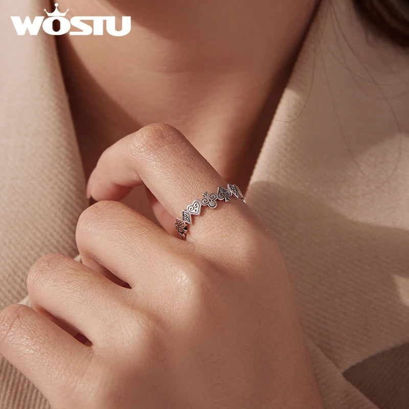 WOSTU Vintage 925 Sterling Silver Poker Card Open Ring For Women, Antique  Adjustable Stacking Party Rings Fine Gift
