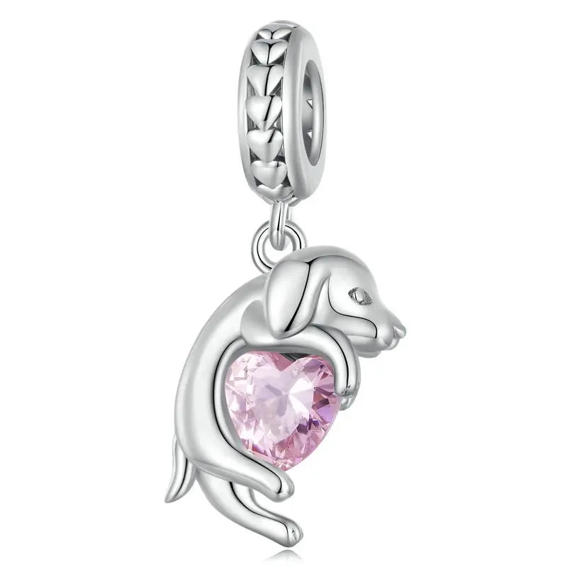 WOSTU S925 Sterling Silver Coffee Cup Bead Lion Bear Charm With Heart Zircon