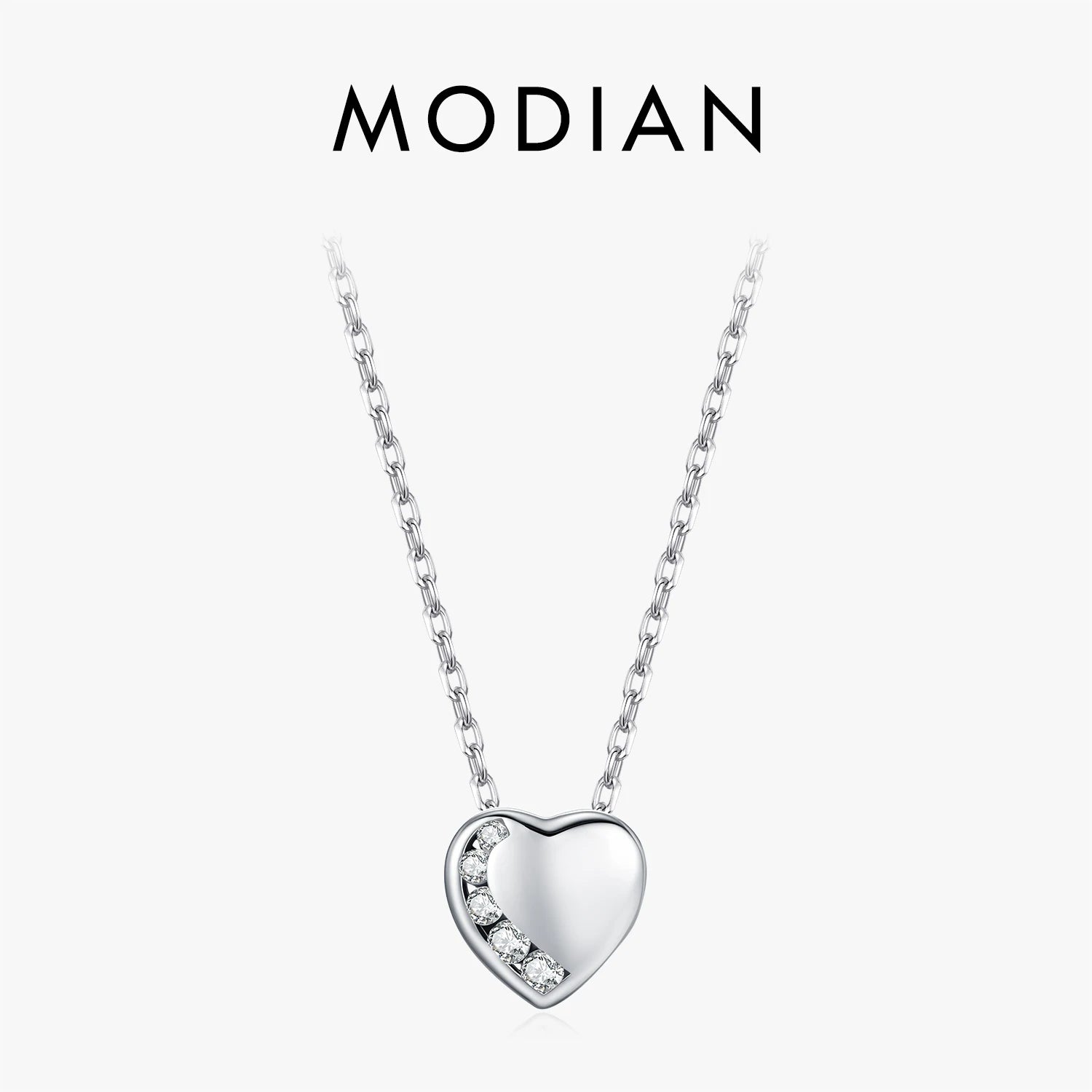 MODIAN 925 Sterling Silver Sparkling Simple Zirconia Heart Link Chain Pendant Necklace For Women Fine Jewelry Gifts