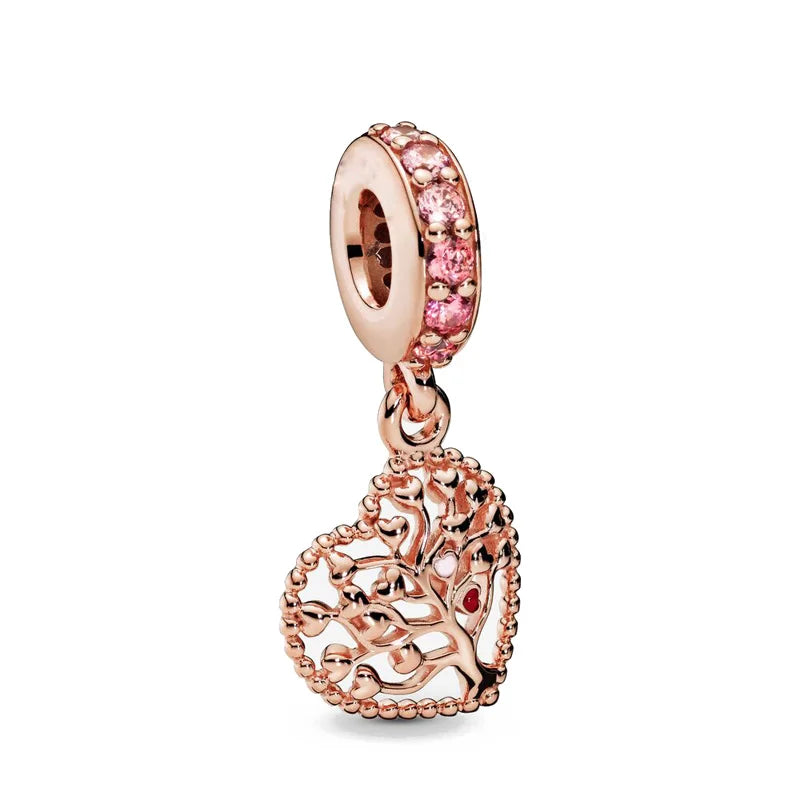 Hot Selling Rose Gold Series Leaf Bead Key Lock Pendant Suitable For European Original Bracelet DIY Exquisite Jewelry S925 Silve