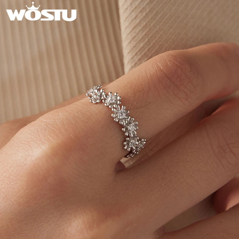 WOSTU Full Moissanite Daisy Staking Rings for Women , 925 Sterling Silver Simple flower Diamond Cut Band Rings Wedding Xmas Gift