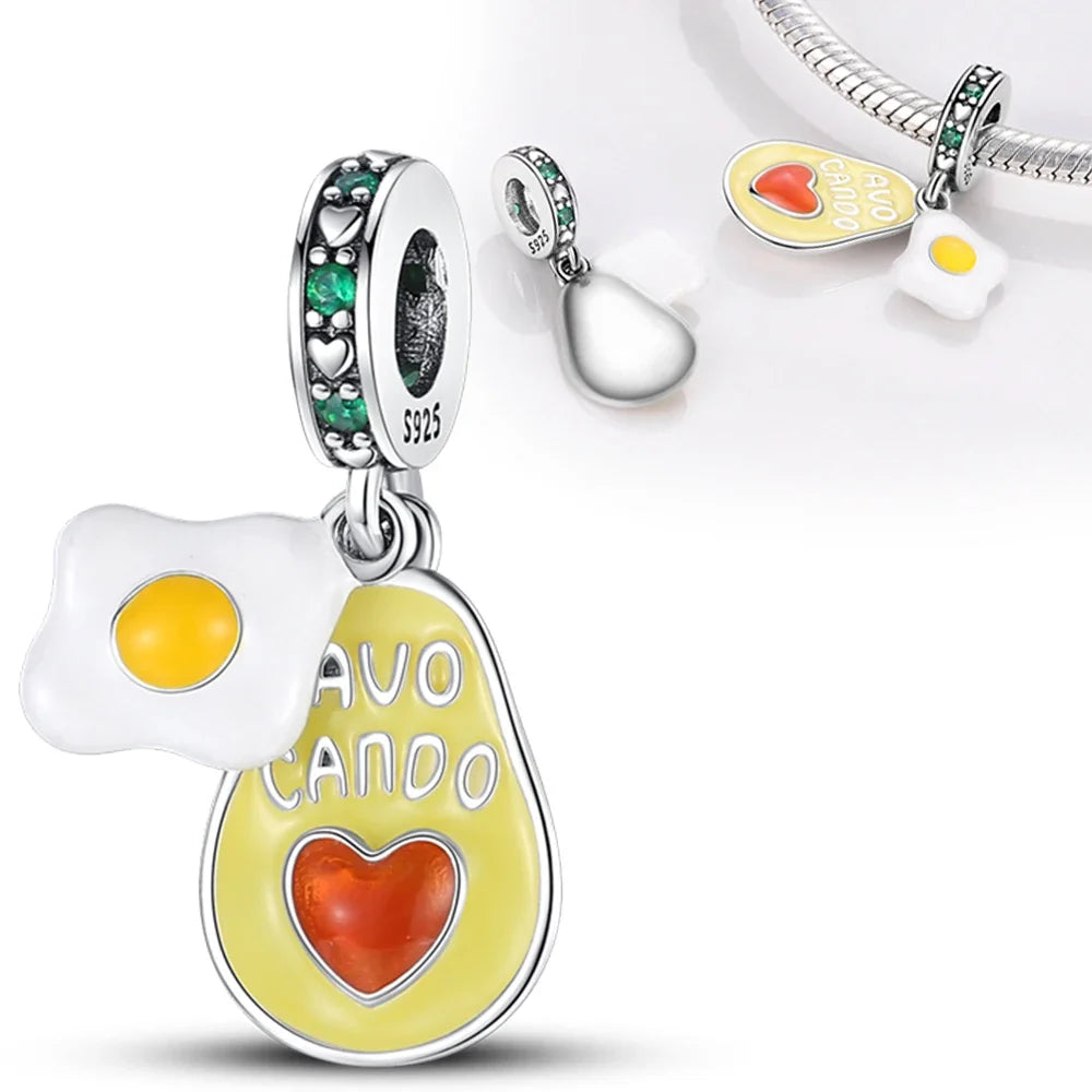 925 Silver Strawberry Pineapple Cherry Avocado Charm Pendant Beads  Fit Charm Original Bracelet for Women Jewelry Making