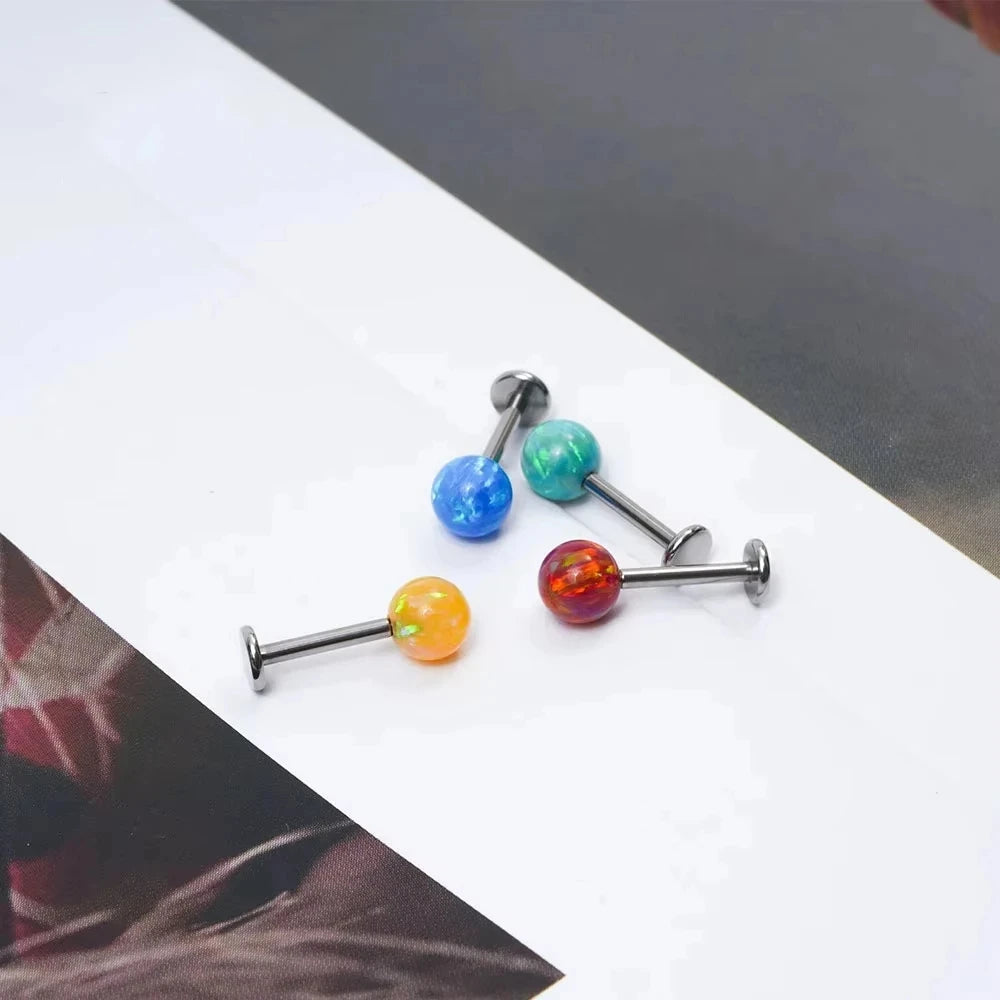 ASTM F136 Titanium Earrings Labret Colorful Opal Ball Sexy Nose Rings Lip Stud Ear Cartilage Tragus Piercing Body Jewelry