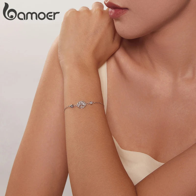 BAMOER Authentisches 925 Sterling Silber Lebensbaum-Armband für Frauen, zarter Schmuck, Familienbaum-Armband für Sie, SCB288