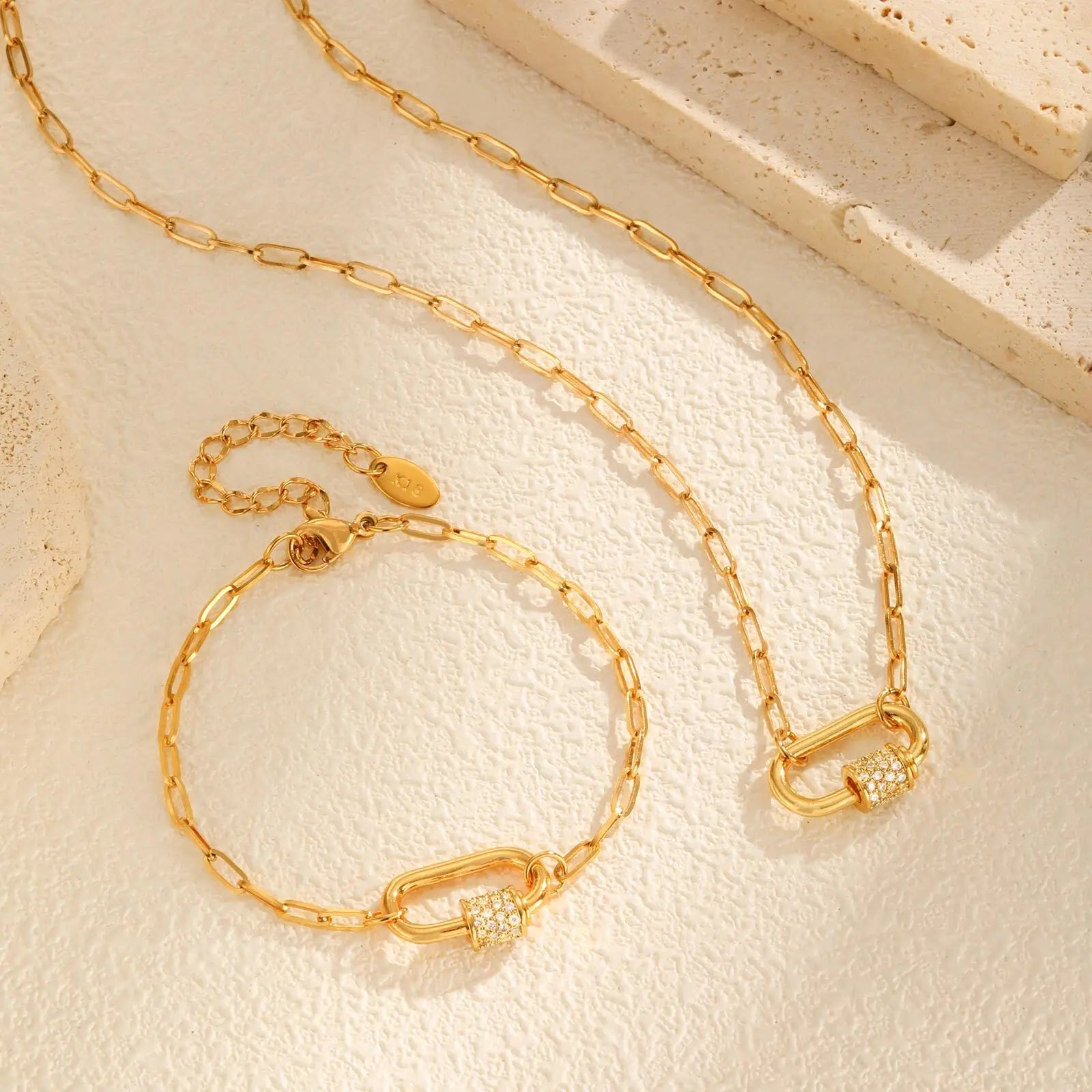 Vnox Stainless Steel Geometric Spiral Bracelets For Women Men Heart U-shaped Screw Lock Chain Bracelet Necklace Jewelry Gifts