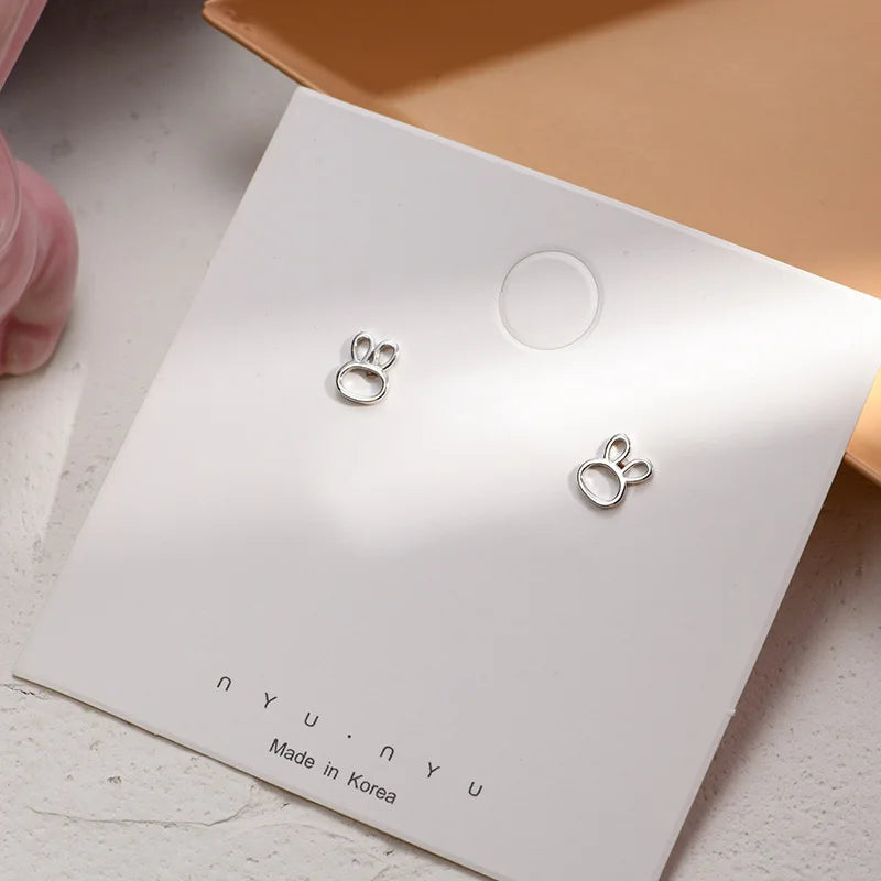 VOQ Silver Color Cartoon Cutout Rabbit Earrings Fashion Unusual Stud Earrings Ladies and Teens Jewelry Party Gifts