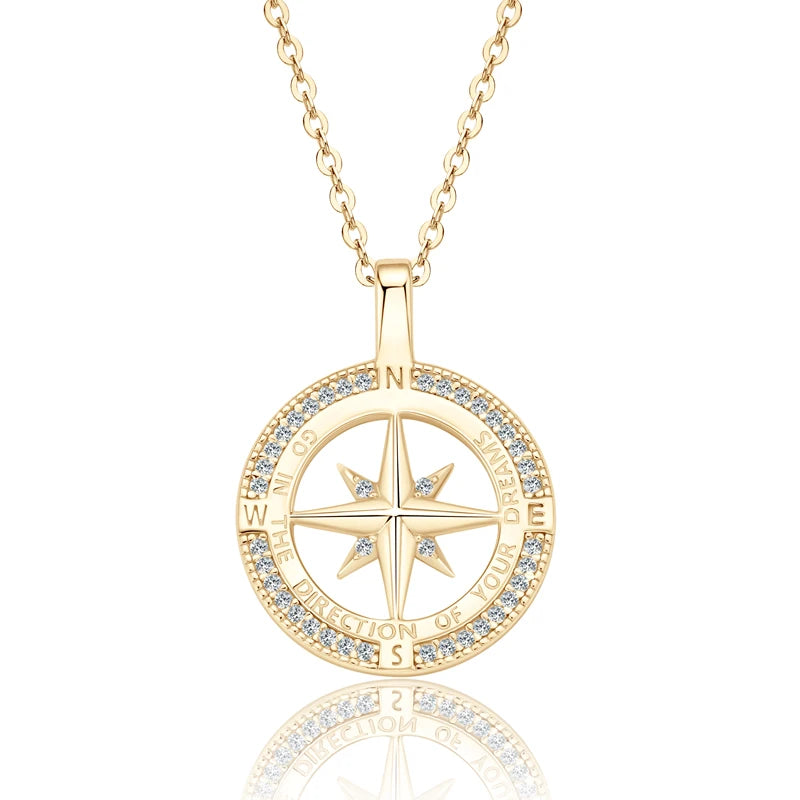 OXTAO 925 Sterling Silver Compass Pendant Necklace 1.0mm Cubic Zirconia Ladies Clavicle Chain Necklace Birthday Party Gifts