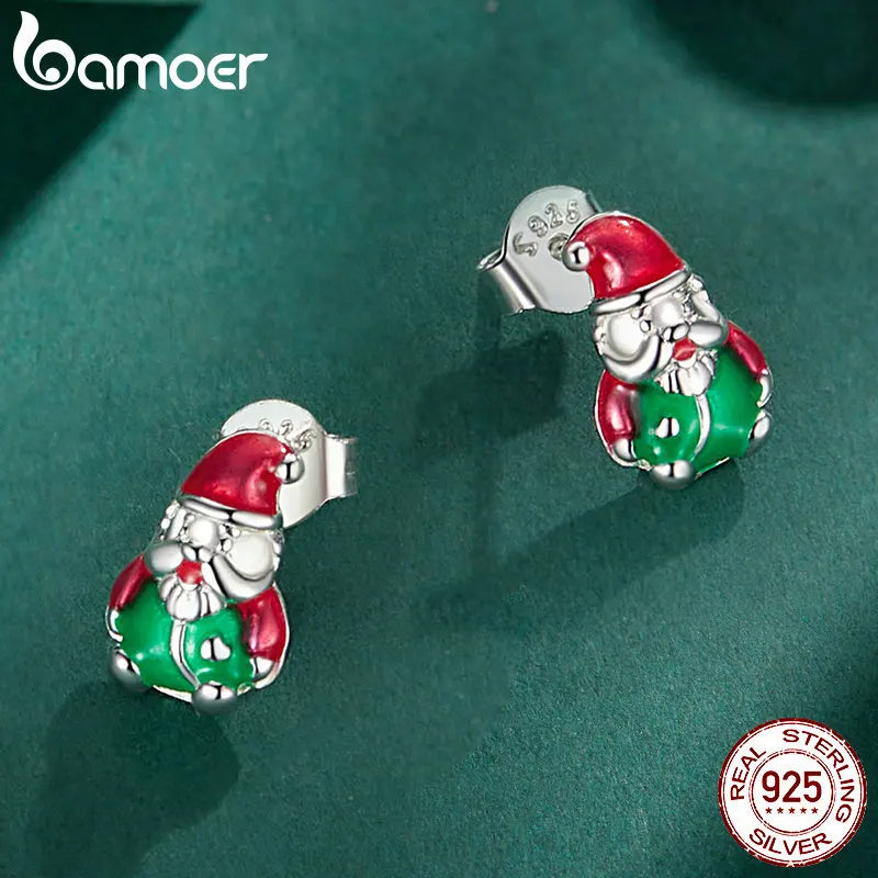 925 Sterling Silver Luminous Santa Claus Stud Earrings for Women Christmas Fine Jewelry Gift BSE918 - Madeinsea©