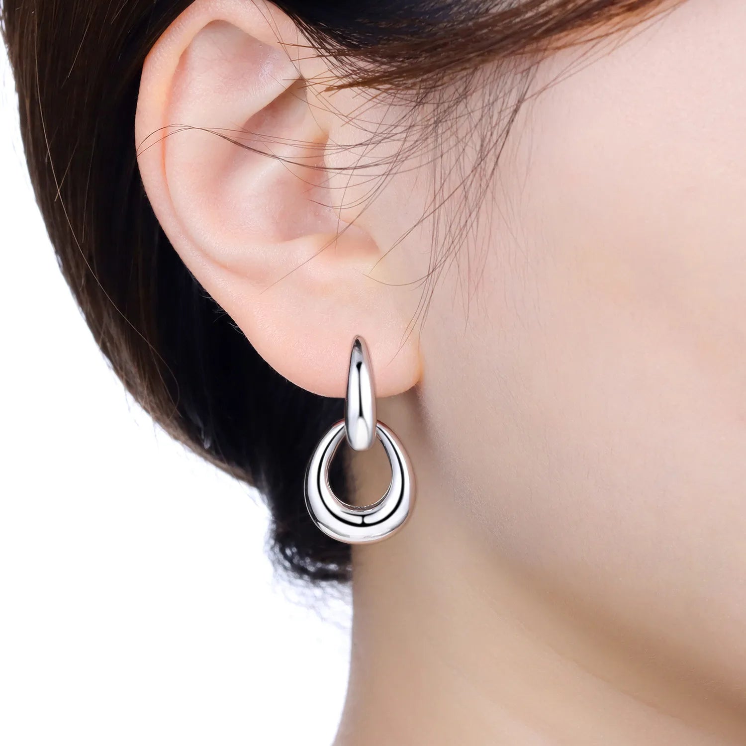 PANPOKI 925 Sterling Silver Double Loop Minimalist Drop Earrings Women Earrings Charm Trend Versatile Party Jewelry Gifts