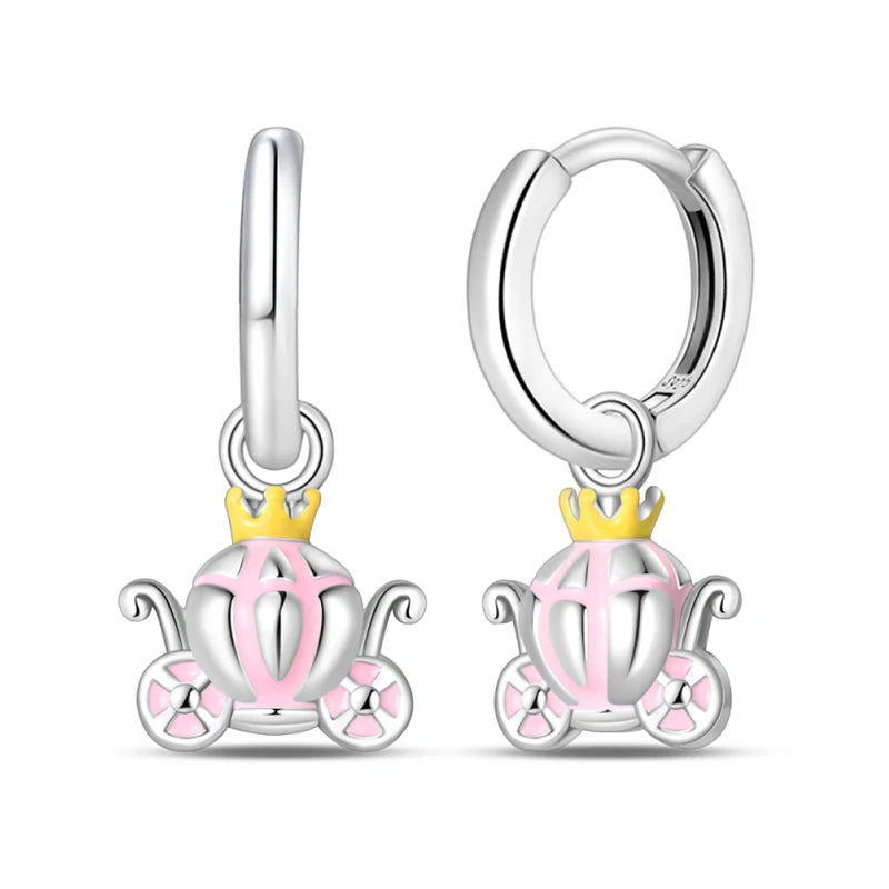 New Earring For Women 925 Silver Sparkling Butterfly Bear Pink Heart Princess Double Hoop Earrings Luxury Party Jewelry