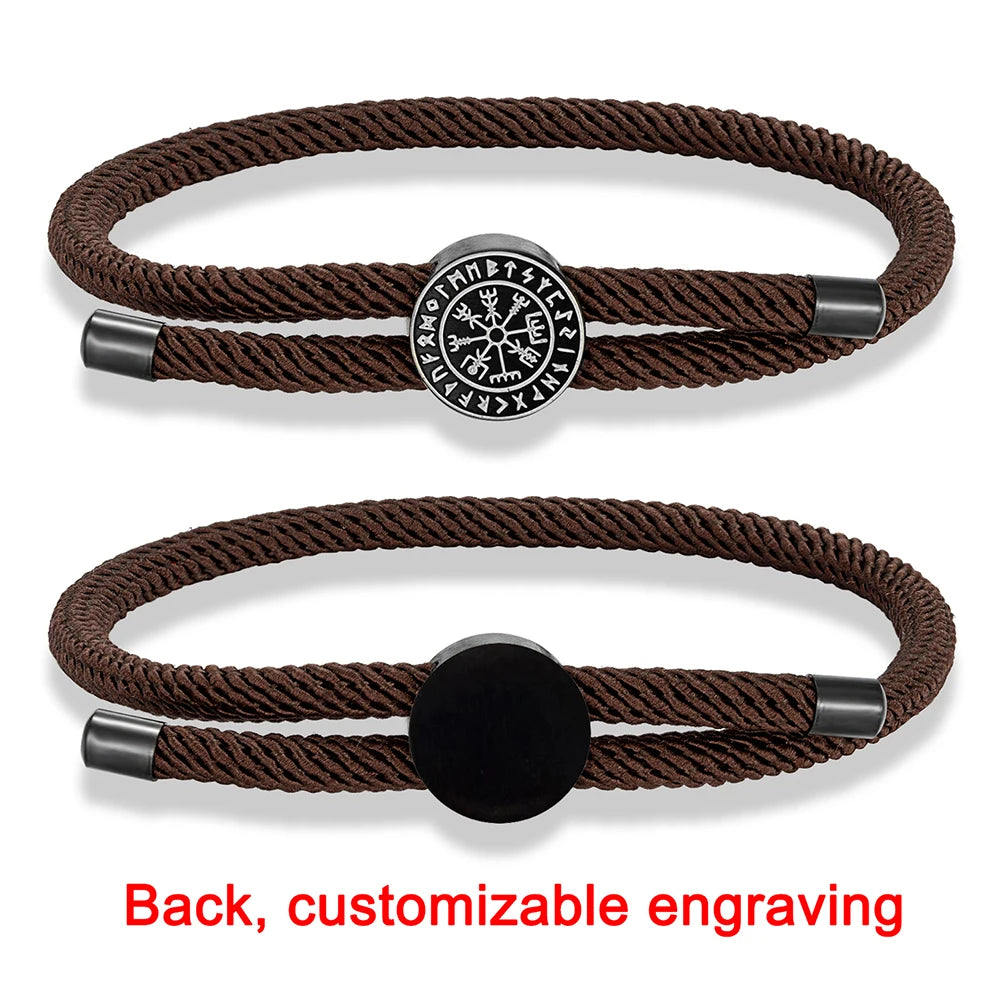 Bracelet amulette runique viking MKENDN pour hommes et femmes, tressé à la main, ajustable, motif personnalisé avec nom, bijoux pour couples