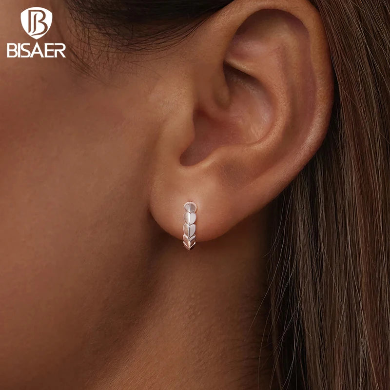 BISAER Solid 925 Sterling Silver Heart Hoop Earrings Symbol of Eternal Love Stud Earrings for Women Party Fine Jewelry ECE1905