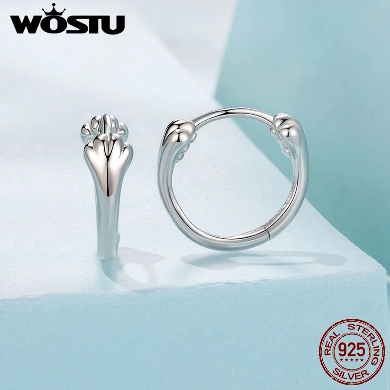 WOSTU Real 925 Sterling Silver aw Print Huggies Hoop earrings, Lovely Pet Animal Ear Cuffs Gift For pet lover Family Daugth