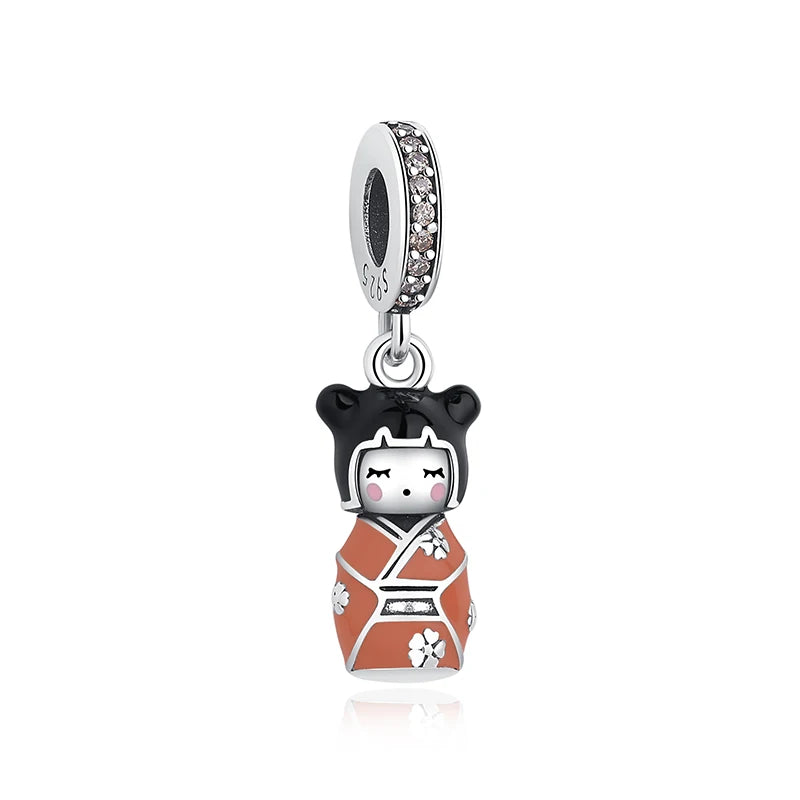 925 Sterling Silver Charms Beads Original Japanese Doll Fortune Cat Charm Fit Brand Bracelets Bangles DIY Jewelry For Women