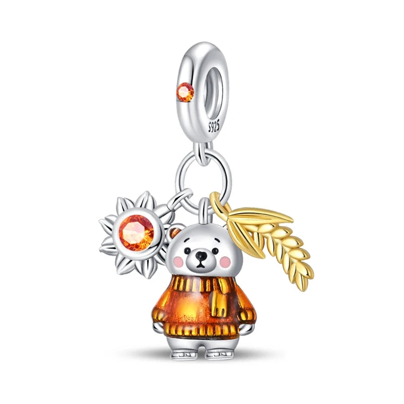 New 925 Sterling Silver Charm Beads Pendant Pumpkin Maple Leaf Autumn Series Charms Fit Original Bracelets Fine Jewelry