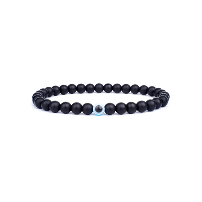 MKENEDN 6mm Natural Stone Beads Evil Eye Bracelet Reiki Hematite Elastic Bracelets For Men Women Hand Jewelry Pulseras Homme - Madeinsea©