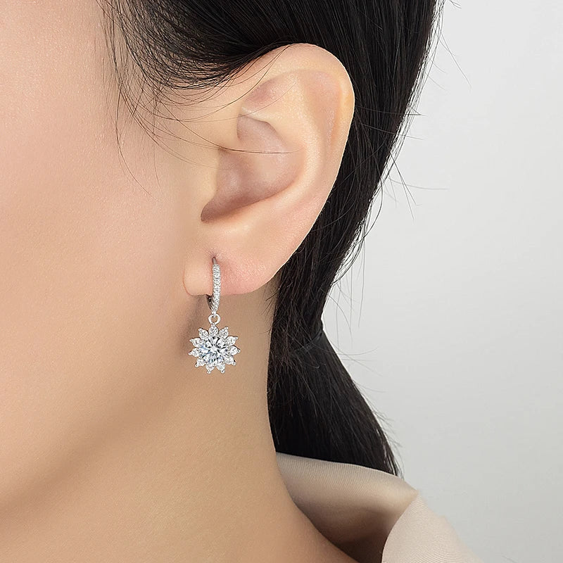 PERFANY 0.5/1CT Moissanite Earrings for Women S925 Pure Silver Sunflower Laboratory Diamonds Drop Earring Luxury Wedding Jewelry - Madeinsea©