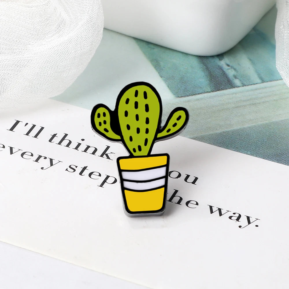 12 Styles Cute Cactus Enamel Pins Metal Plant Brooches Women Men Jeans Coat Lapel Pin Badges Kids Backpack Decoration Jewelry